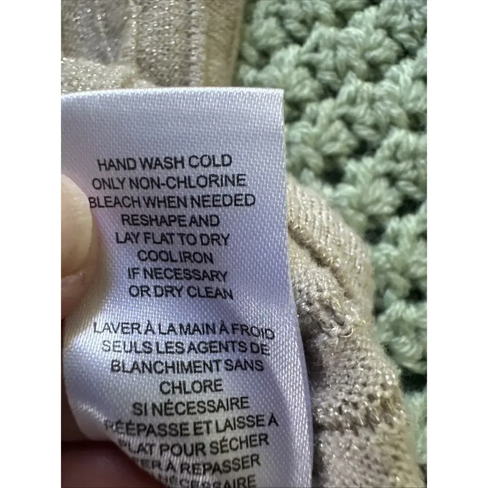 Women’s Medium Tahari Gold Flecked Cropped Sweater Long Sleeve Dressy Stretchy